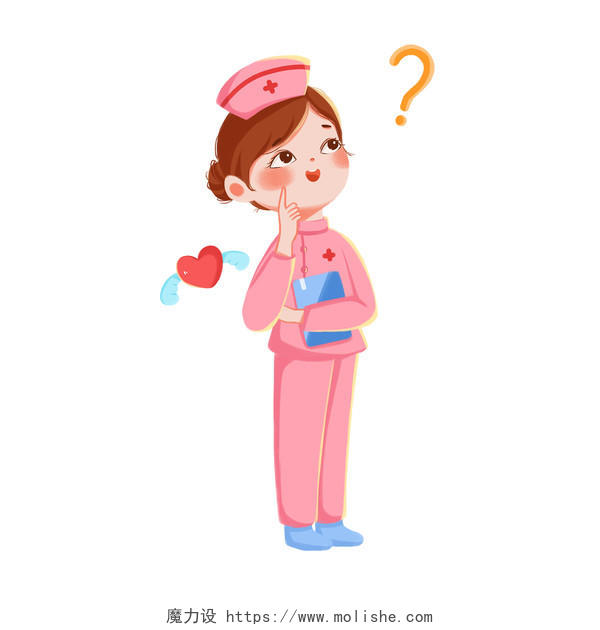 护士节护士思考卡通人物PNG素材卡通护士节护士思考元素